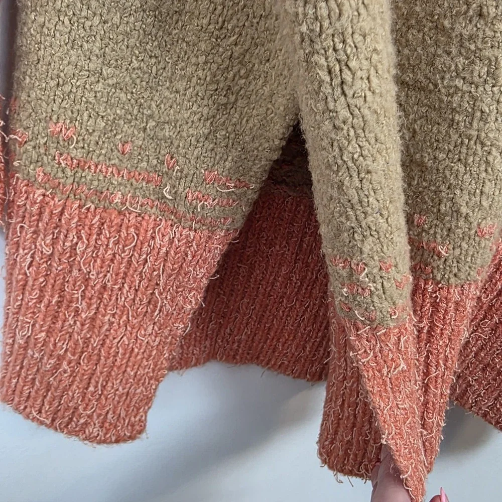 Pilcro Anthropologie Orange Tan Striped Oversized Rugby Texture Tunic Sweater‎ S